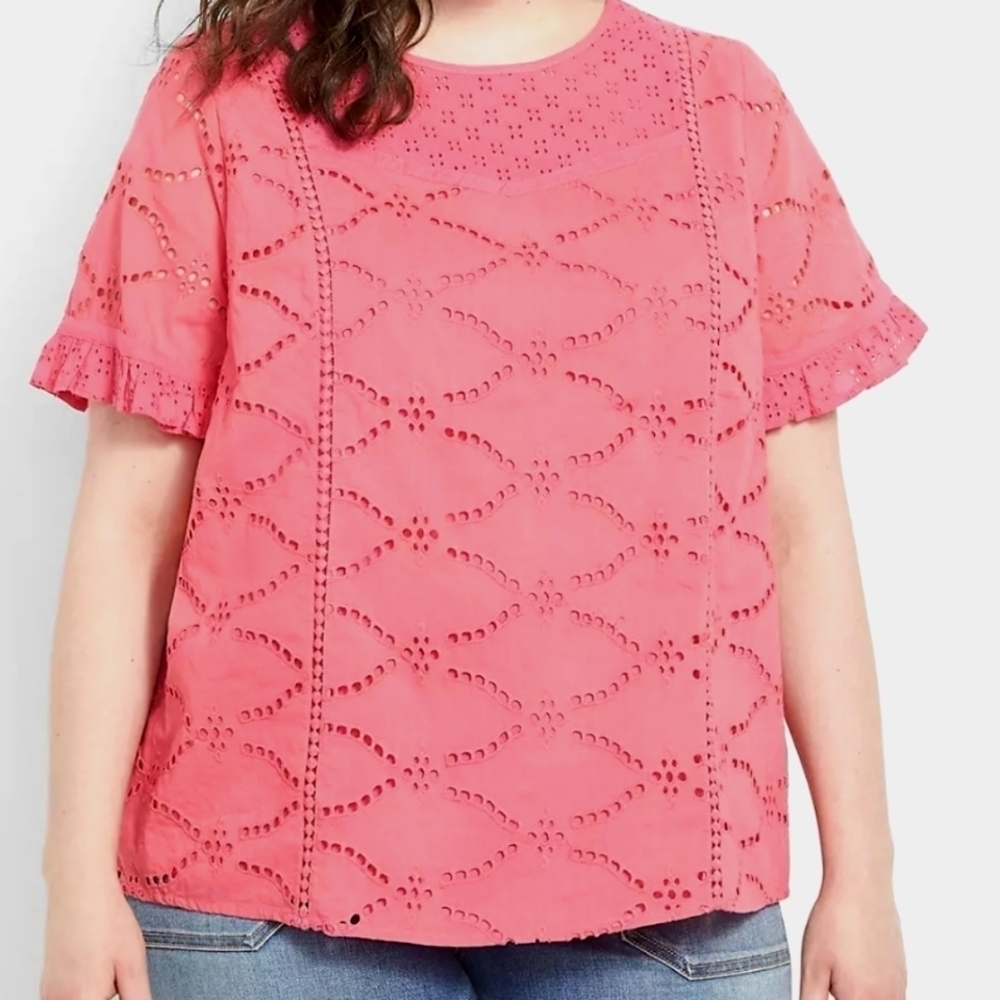 NEW! LANE BRYANT Short Sleeve Cotton Pink Eyelet Top Plus Size 22.